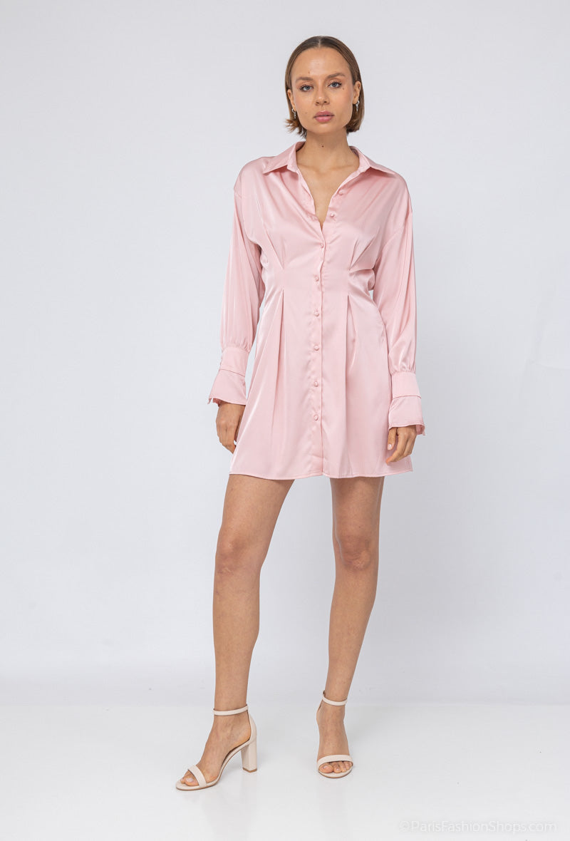 Dames blousejurk in roze, lichtgewicht en comfortabel, ideaal voor zowel casual als chique outfits. Ook verkrijgbaar in wit.