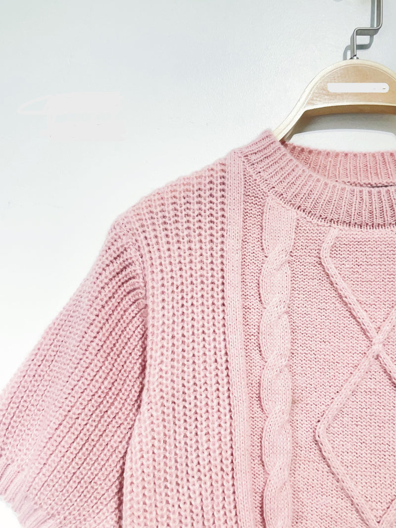 Roze gebreide top met korte mouwen, ideaal voor casual zomerlooks (uni size).